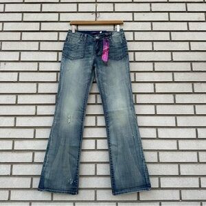 NWT Vigoss Bootcut Jeans Flap Pockets Distressed Medium Wash Y2K Size 3